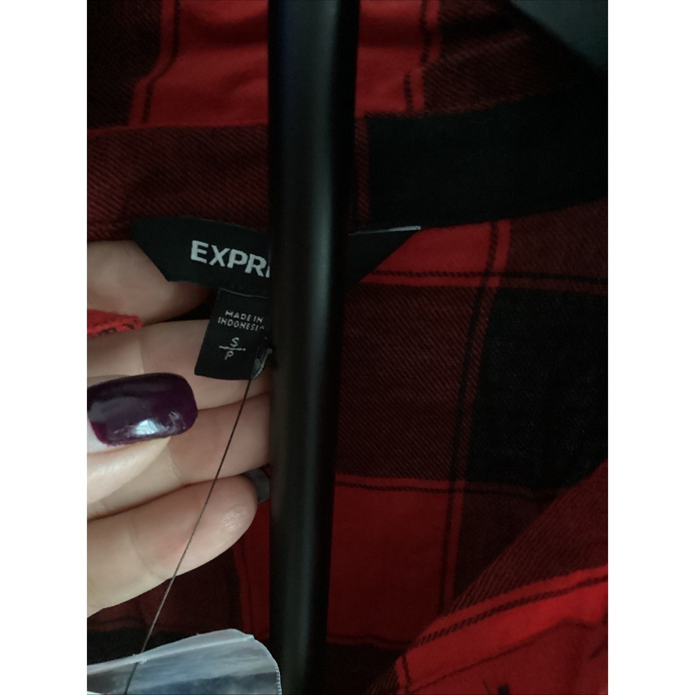 NWT‎ Express Women Plaid SZ S/P Red And Black Tie In Front Cute - Picture 3 of 8
